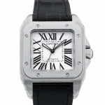 ساعت کارتیر سانتوس CARTIER بند مشکی صفحه سفید