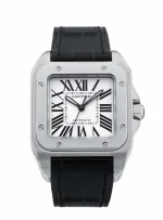 ساعت کارتیر سانتوس CARTIER بند مشکی صفحه سفید