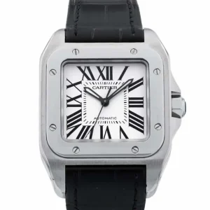 ساعت کارتیر سانتوس CARTIER بند مشکی صفحه سفید