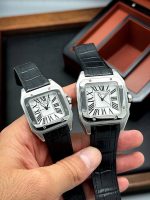 ساعت کارتیر سانتوس CARTIER بند مشکی صفحه سفید - تصویر 4