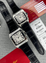 ساعت کارتیر سانتوس CARTIER بند مشکی صفحه سفید - تصویر 5